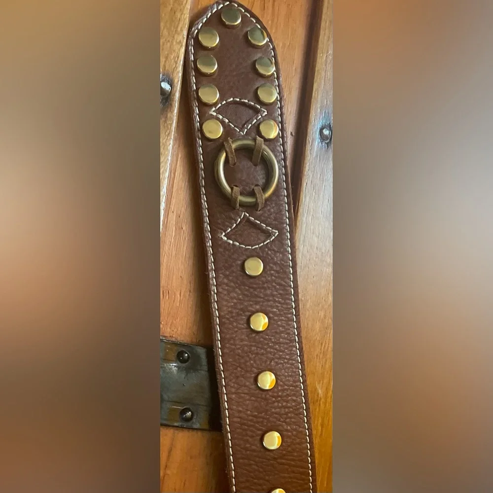 Coco Bianco Brown Leather Gold-Accent Ring Belt